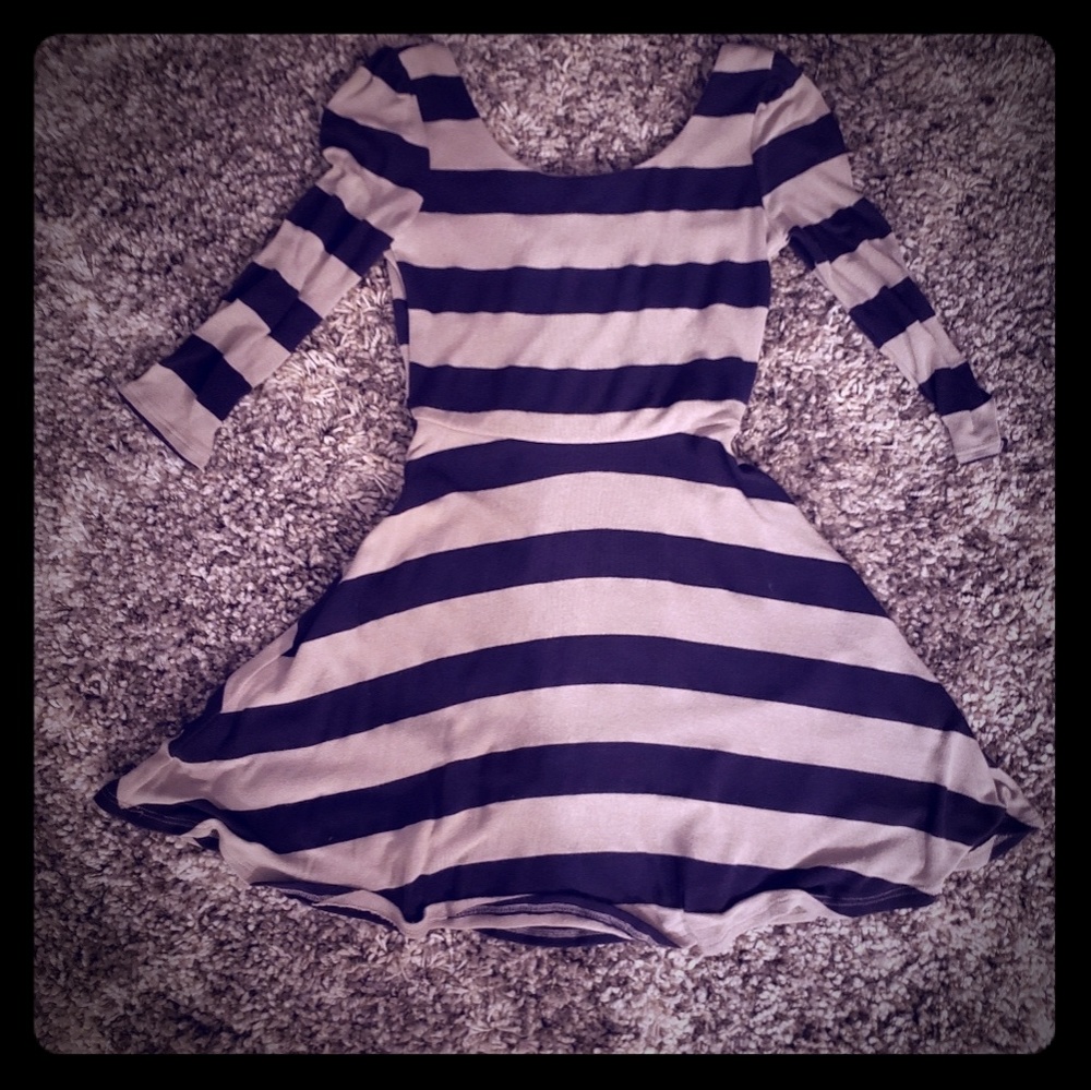 Pink Owl Grey Striped Dress